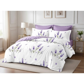 Pościel 200x220 bawełna – Lawenda elegancka pościel premium PK787 z prześcieradłem